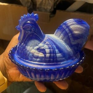 Westmoreland Cobalt Blue Glass Hen Dish